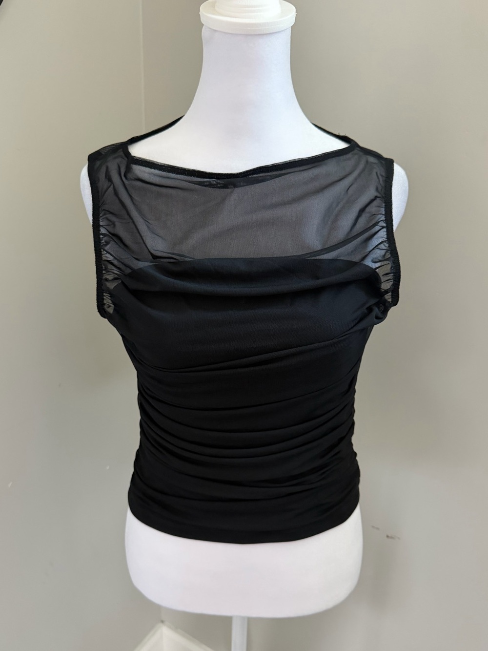 Slash Black Sleeveless Ruched Top